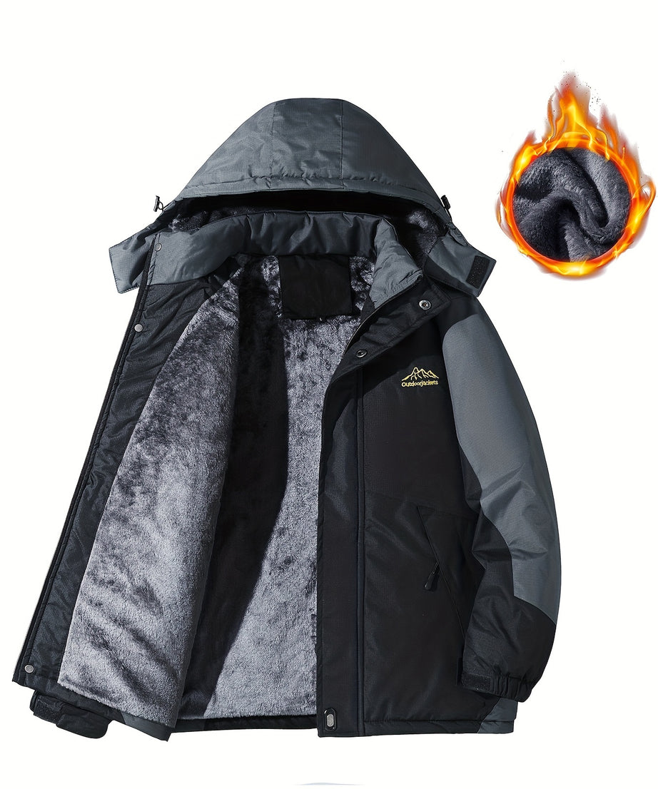 [Thick Hooded Jacket] Windproof Thick Color Block Hooded Jacket | Men's Casual Single-Layer Fleece Jacket for Fall Winter