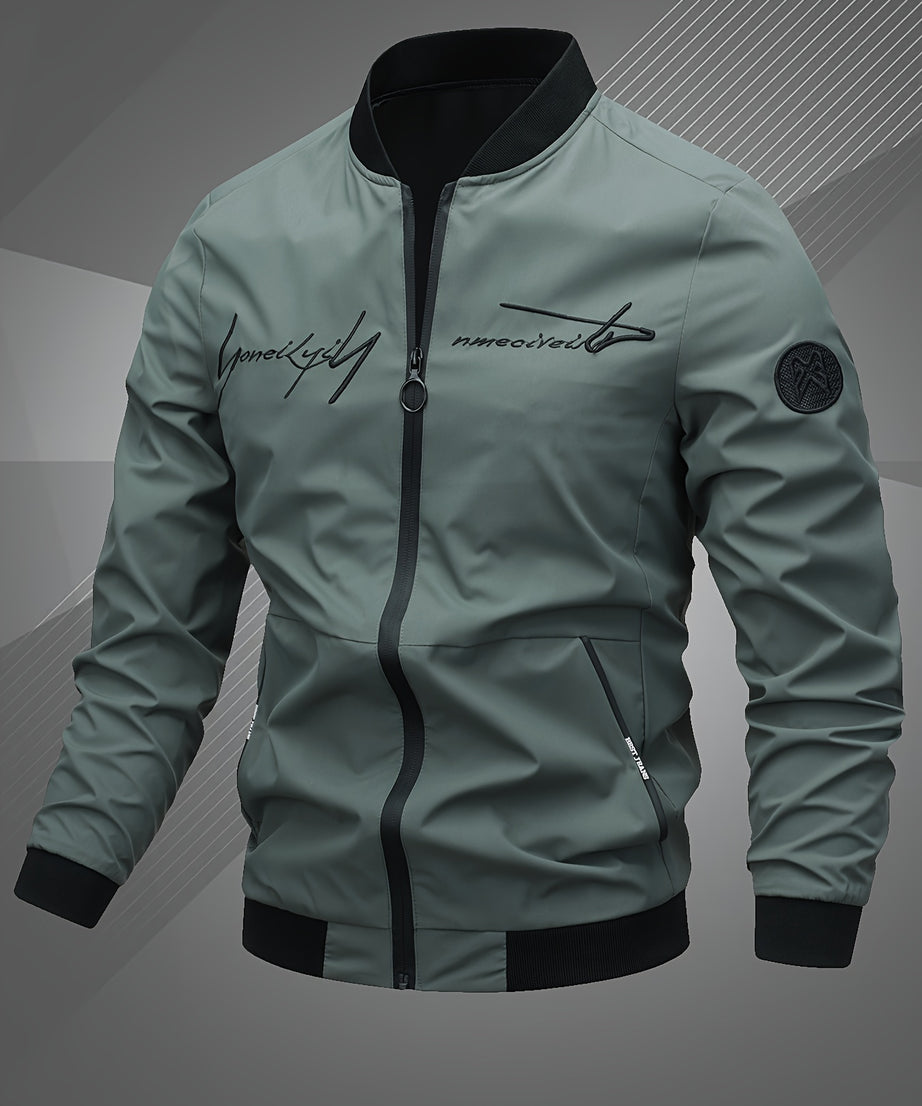 Men'S Letter Embroidered Casual Bomber Jacket, Mens Winter Jackets And Coats, Fridays Items, Mens Gifts Ideas, Gifts for Men, Thermal Wear for Men, Christmas Gifts, Suitable for Everyday Life, Home, Outdoor, Work, And Leisure