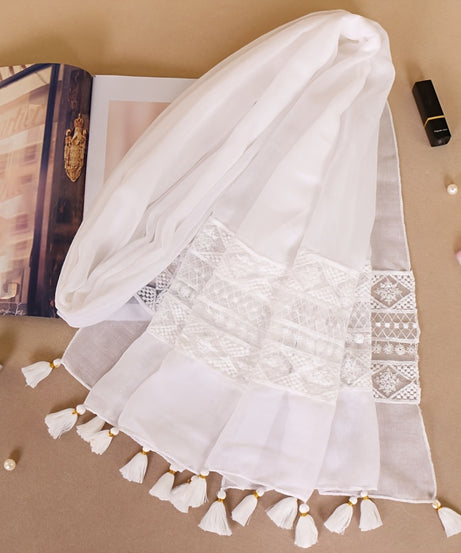 [Elegant Scarf] Elegant Embroidery Hollow Lace Tassel Scarf | Fashion Casual Cold Weather Scarves Wraps For Women for eid