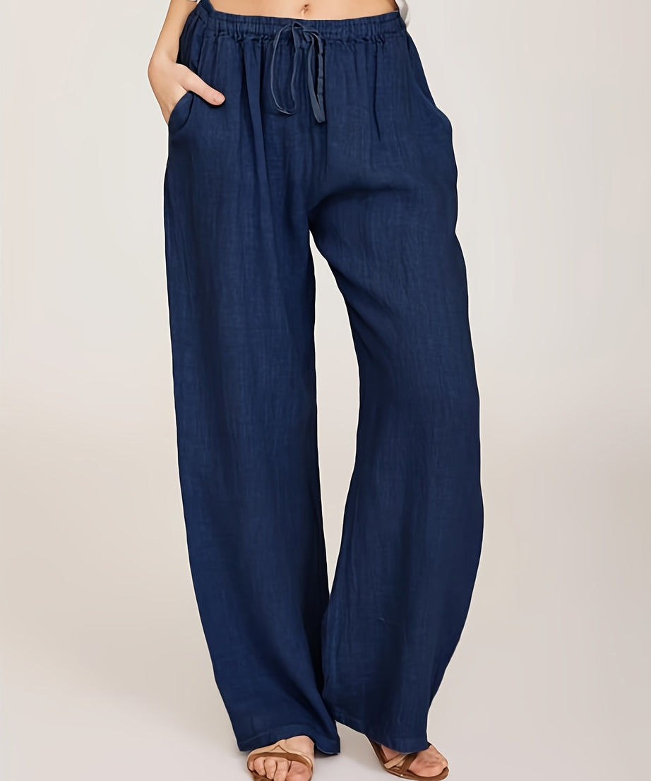 [Casual Pants] Casual Drawstring Wide Leg Pants | Solid Loose Palazzo Pants, Women's Clothing