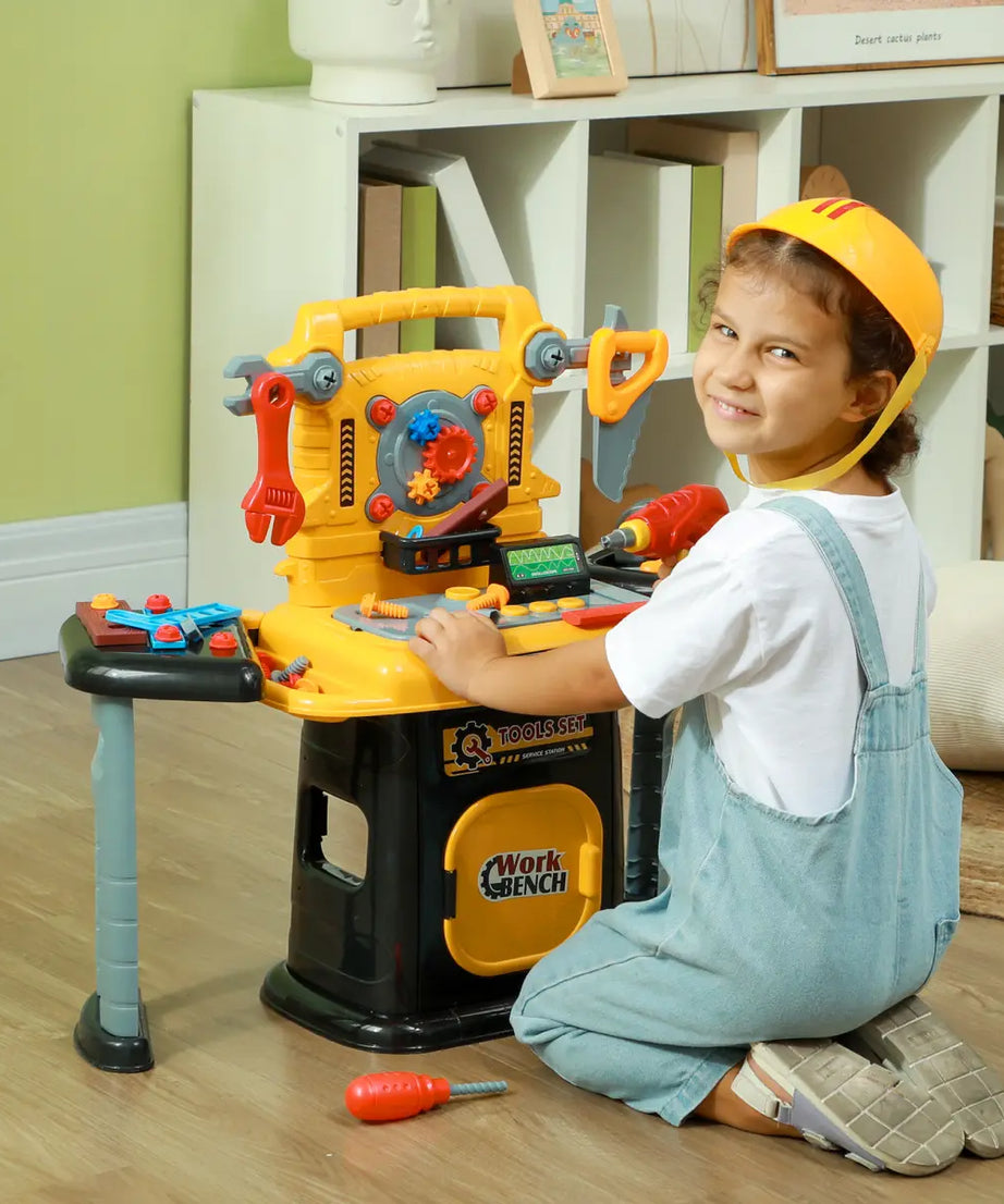 AIYAPLAY 102Pcs Play Tools Toy with Electric Drill, Storage, Yellow