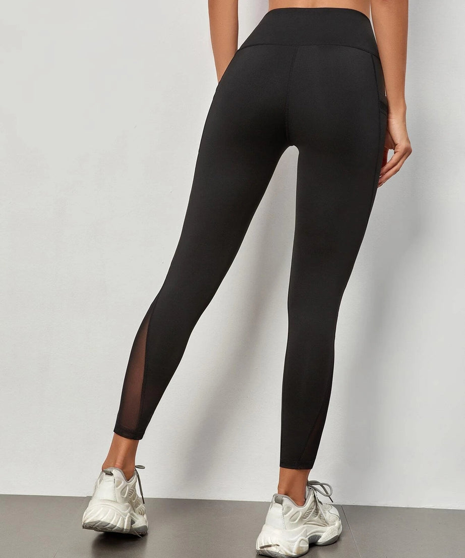 High Waist Mesh Stitching Women's Yoga Leggings With Side Pockets For Fitness & Gym Sports Activewear
