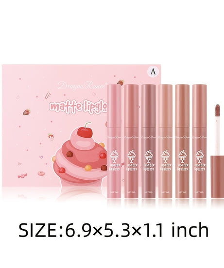 6 Pcs Long Lasting Waterproof Lip Glaze Lipstick 6 Sets Non Stick Cup Nude Skin Color Lip Gloss Cute Set Box