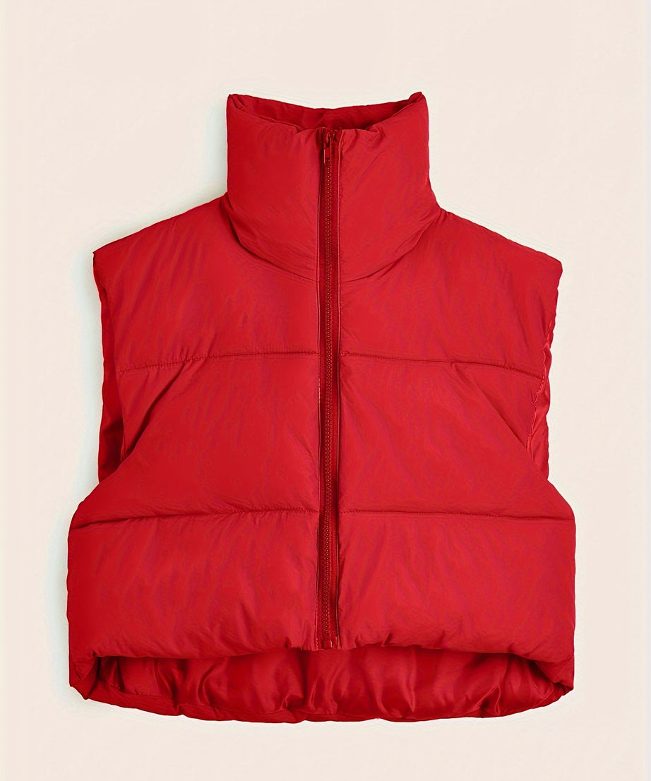 Women'S Sleeveless Vest - Vibrant Pink Slim-Fit Alternative Coat with Drawstring Hood, Zipper Front & Pockets for Fall/Winter Casual Wear, Casual Winter Wear | High Neckline Vest | Zippered Jacket