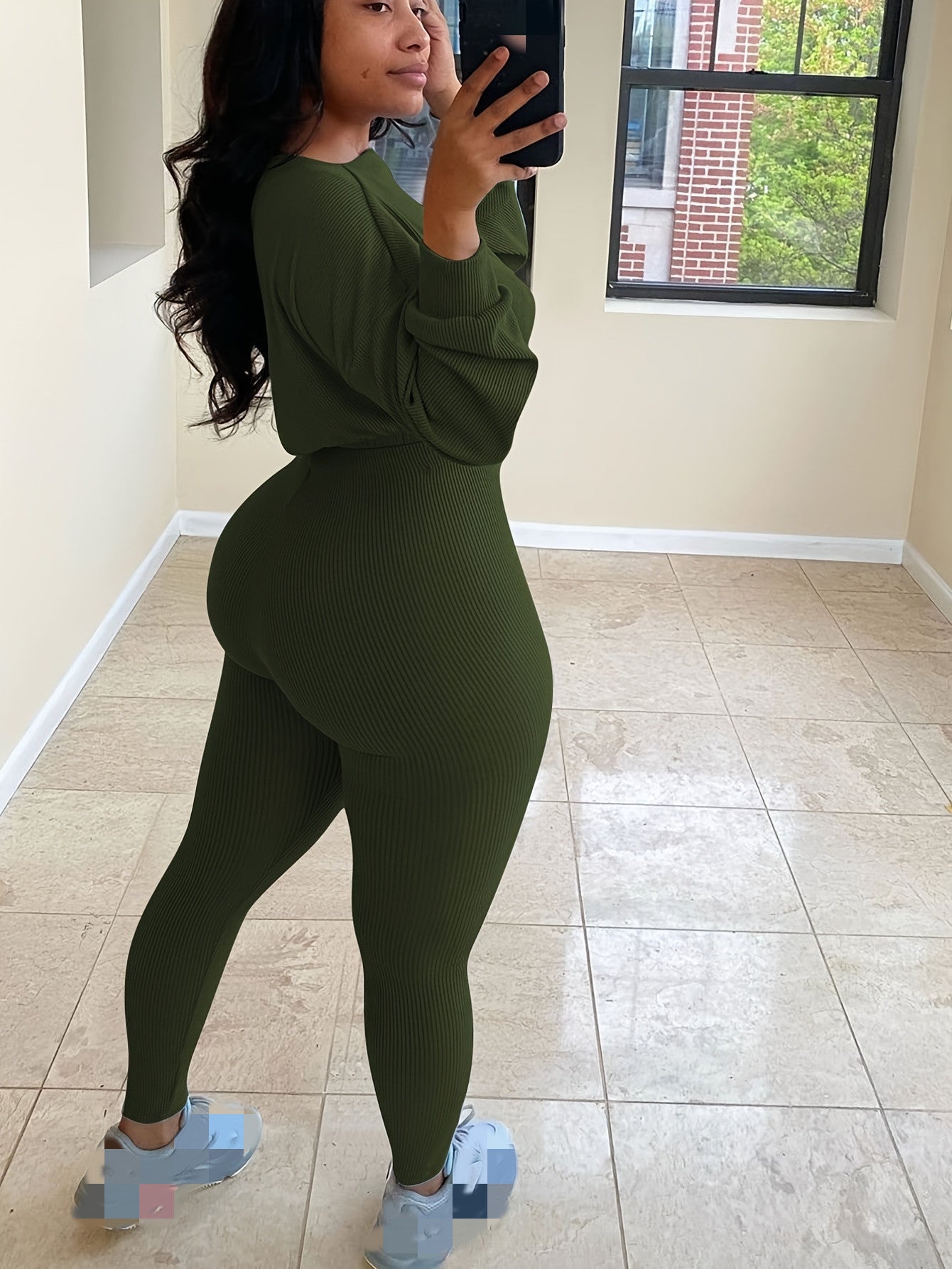 [Women's Sweatshirt Set] Letter Embroidery Women's Two Piece Ribbed s Fall Spring Long Sleeve Sweatshirt and Skinny Pants Set