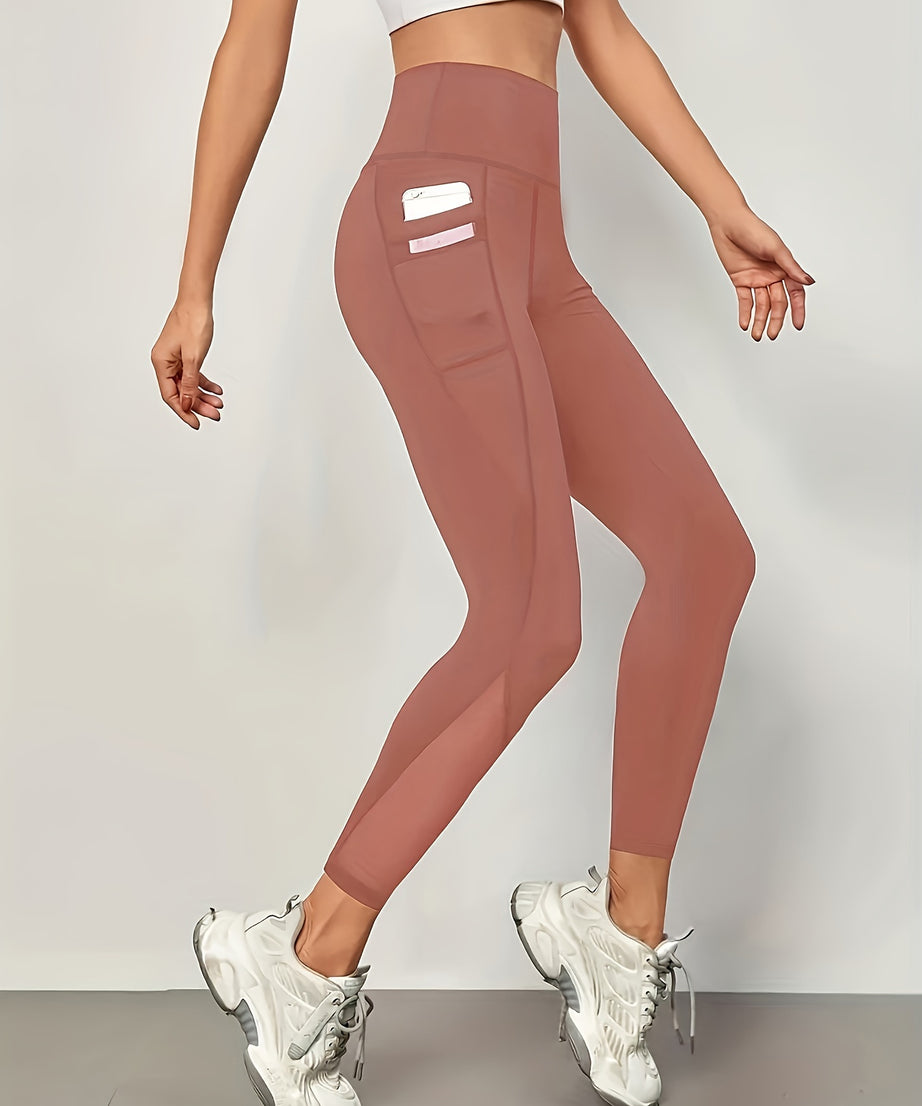 High Waist Mesh Stitching Women's Yoga Leggings With Side Pockets For Fitness & Gym Sports Activewear