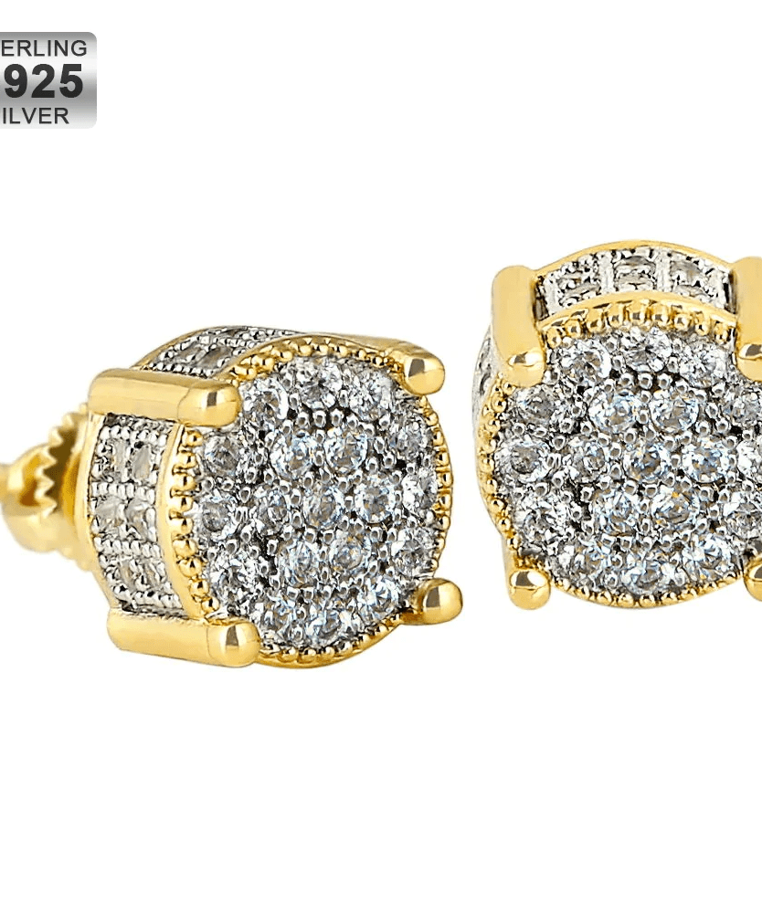 Set of 2 S925 Silvery Hip-Hop Men'S Earrings Featuring Synthetic Zirconia with Micro-Setting And Color Plating in a Round Design.