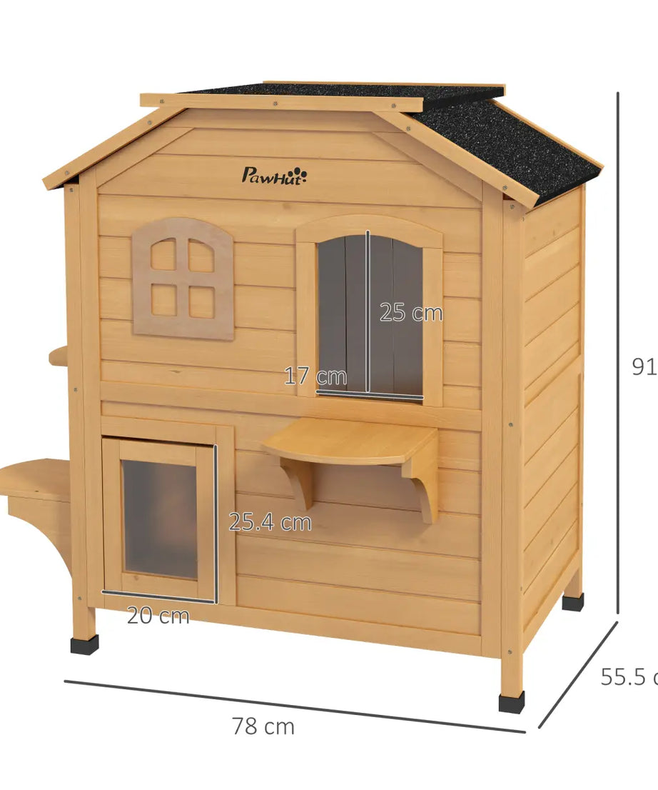 Wooden Cat House Cat Cave Pet Shelter Condos Outdoor Natural Wood Finish