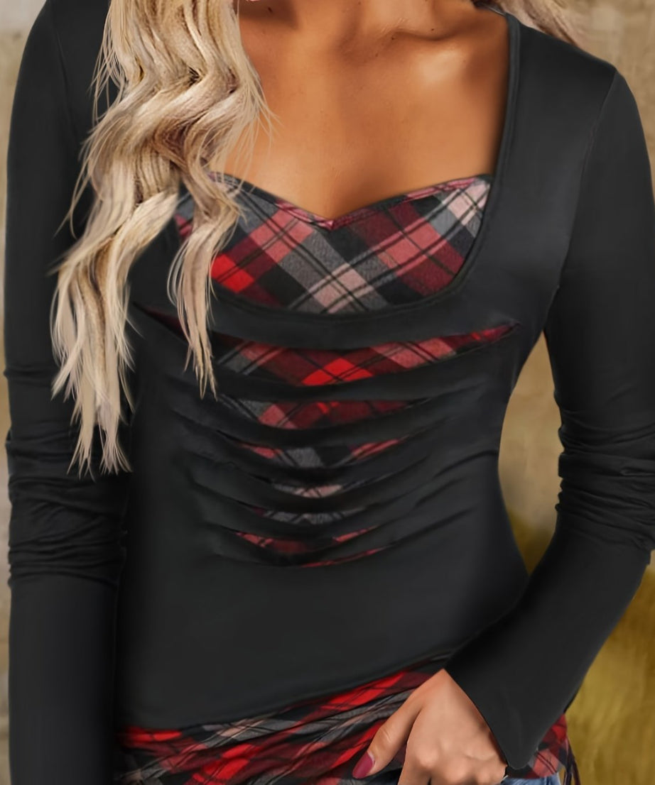 2022 New Women's Printed Faux Two-Piece Long Sleeve T-Shirt for Autumn/Winter Cross-Border Selling