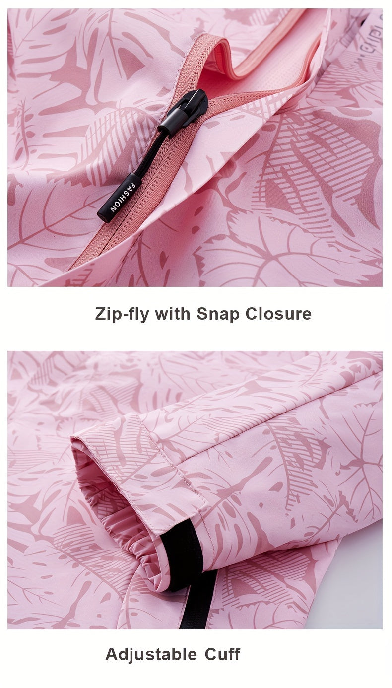 Women'S Windproof Jacket with Full-Zip Front - Lightweight Outdoor Coat, Stand Collar, Non-Stretch Fabric for Hiking, Camping, Travel - Bright Pink Windproof Shell (Spring/Fall/Summer) - Easy-Care Design, Hiking Gear, Camping