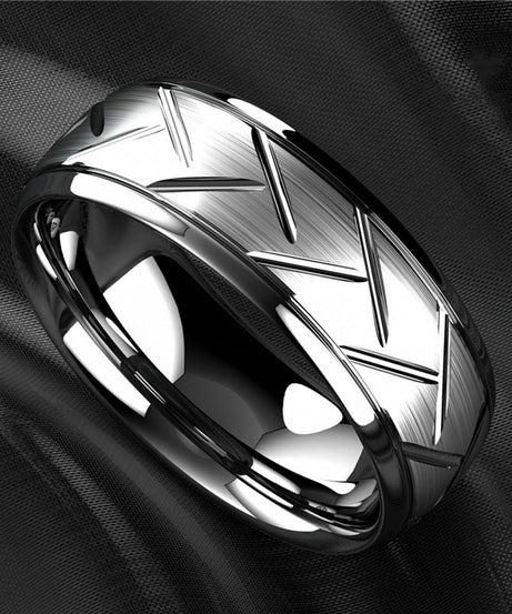 1pc 8MM Luxury High Quality Black Titanium Steel Ring Fashion Simple Men's Black Stainless Steel Wire Groove Tire Ring Artificial Jewelry Lover Gift