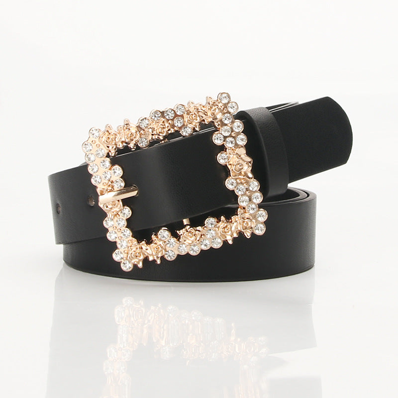 Women's Fashion Accessory, Elegant Alloy Rhinestone Pin Buckle Belt