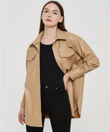 Women's high waist lace-up PU coat