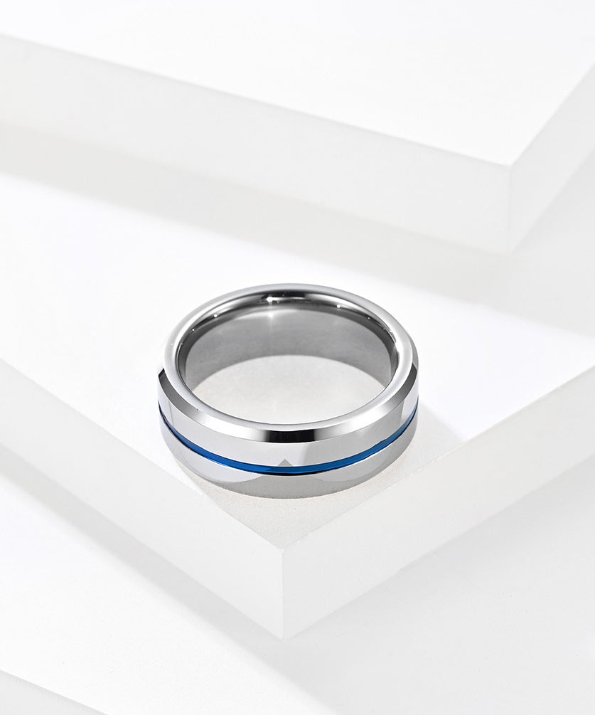 1pc 8mm Blue Tungsten Men's Ring - Heavy-Duty Carbide Ring, Blue, Durable Wedding, Anniversary Gift for Men, Casual Attire, Simple & Stylish Carbide