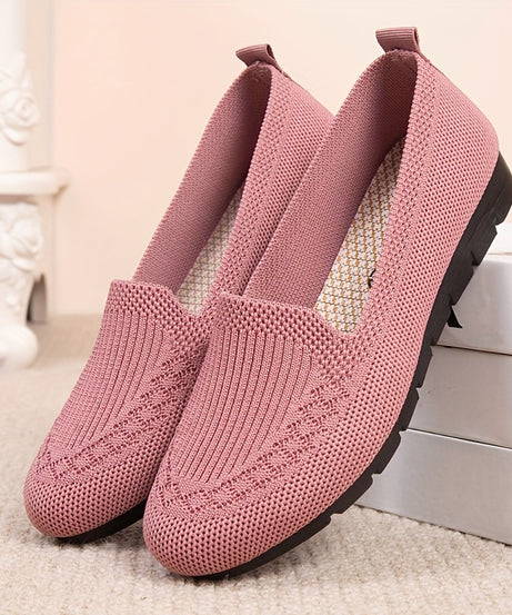 Women's Knitted Solid Color Loafers, Lightweight Non-slip Flat Slip On Shoes, Casual Walking Shoes