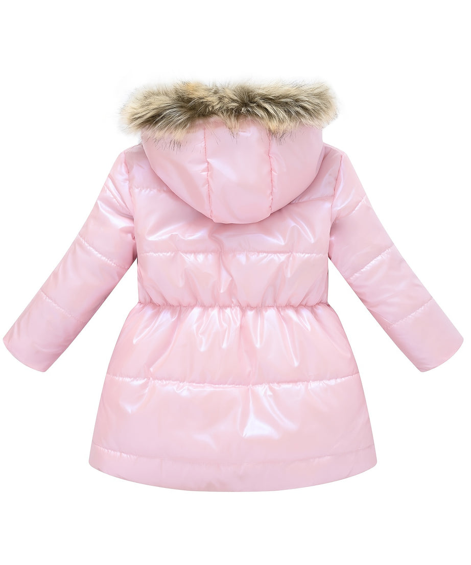 Children's Winter New Style Thickened Glossy Hooded Jacket for Boys and Girls, Mid-Length