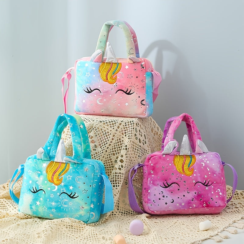 Unicorn Plush Shoulder Bag, Colorful Girls' Crossbody Purse, Cute Single-Strap Storage Bag, Wallet