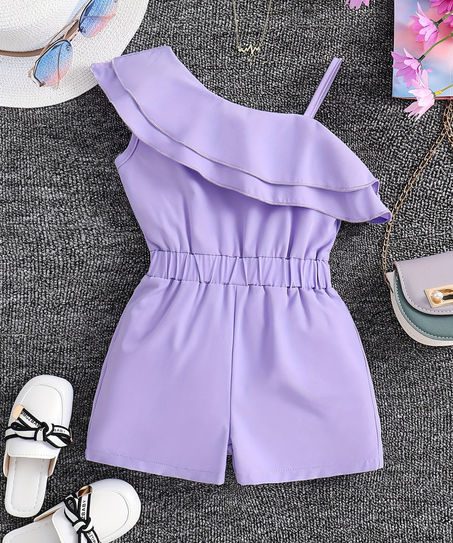 ' White Sleeveless A-Line Romper Jumpsuit - Summer Short Dress with Ruffle Trim &, Casual Playwear & Party Outfit, Easy-Care Hand Washable Short Sleeve Dress &, Perfect for Outdoor