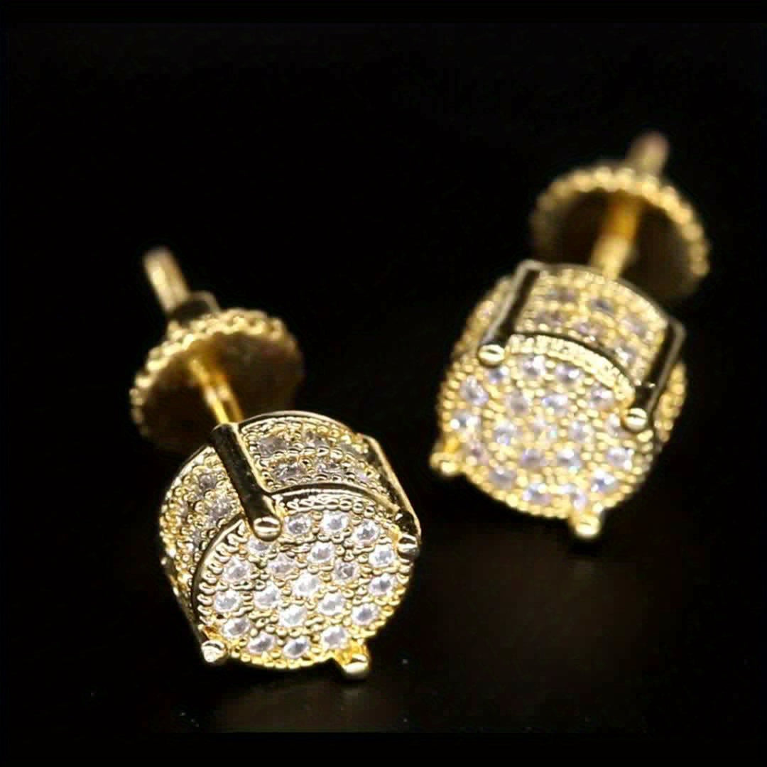 Set of 2 S925 Silvery Hip-Hop Men'S Earrings Featuring Synthetic Zirconia with Micro-Setting And Color Plating in a Round Design.