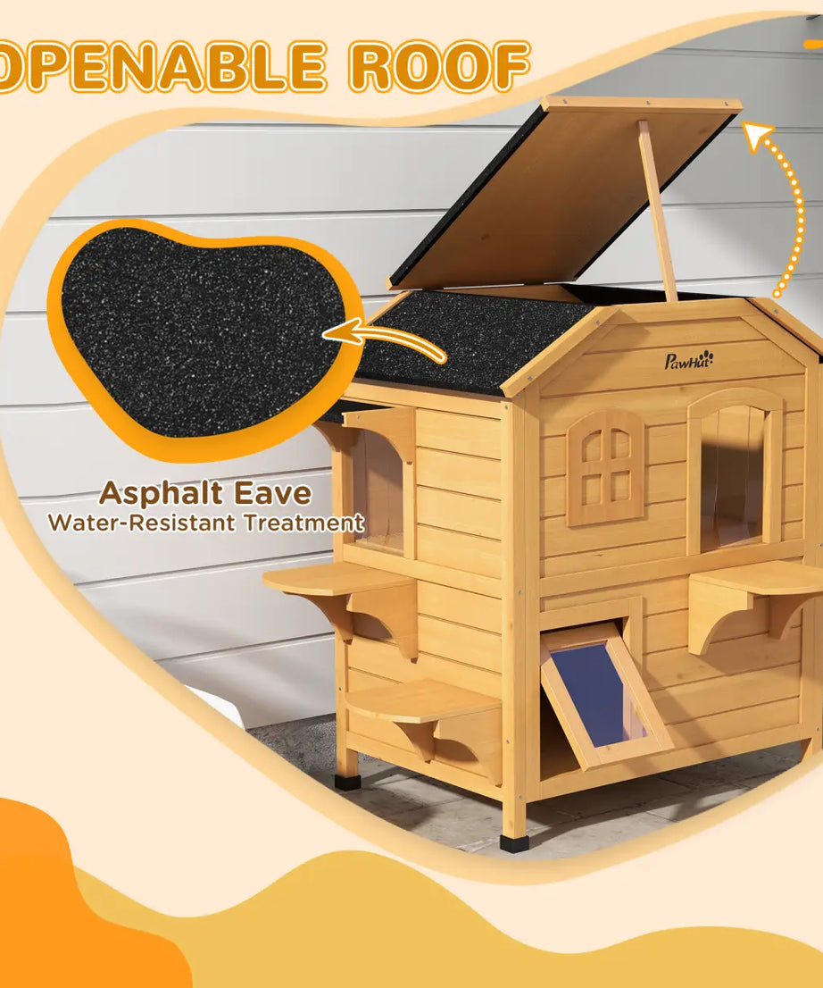 Wooden Cat House Cat Cave Pet Shelter Condos Outdoor Natural Wood Finish