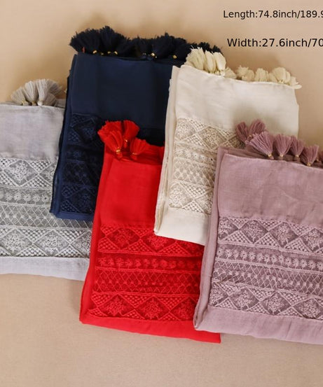 [Elegant Scarf] Elegant Embroidery Hollow Lace Tassel Scarf | Fashion Casual Cold Weather Scarves Wraps For Women for eid