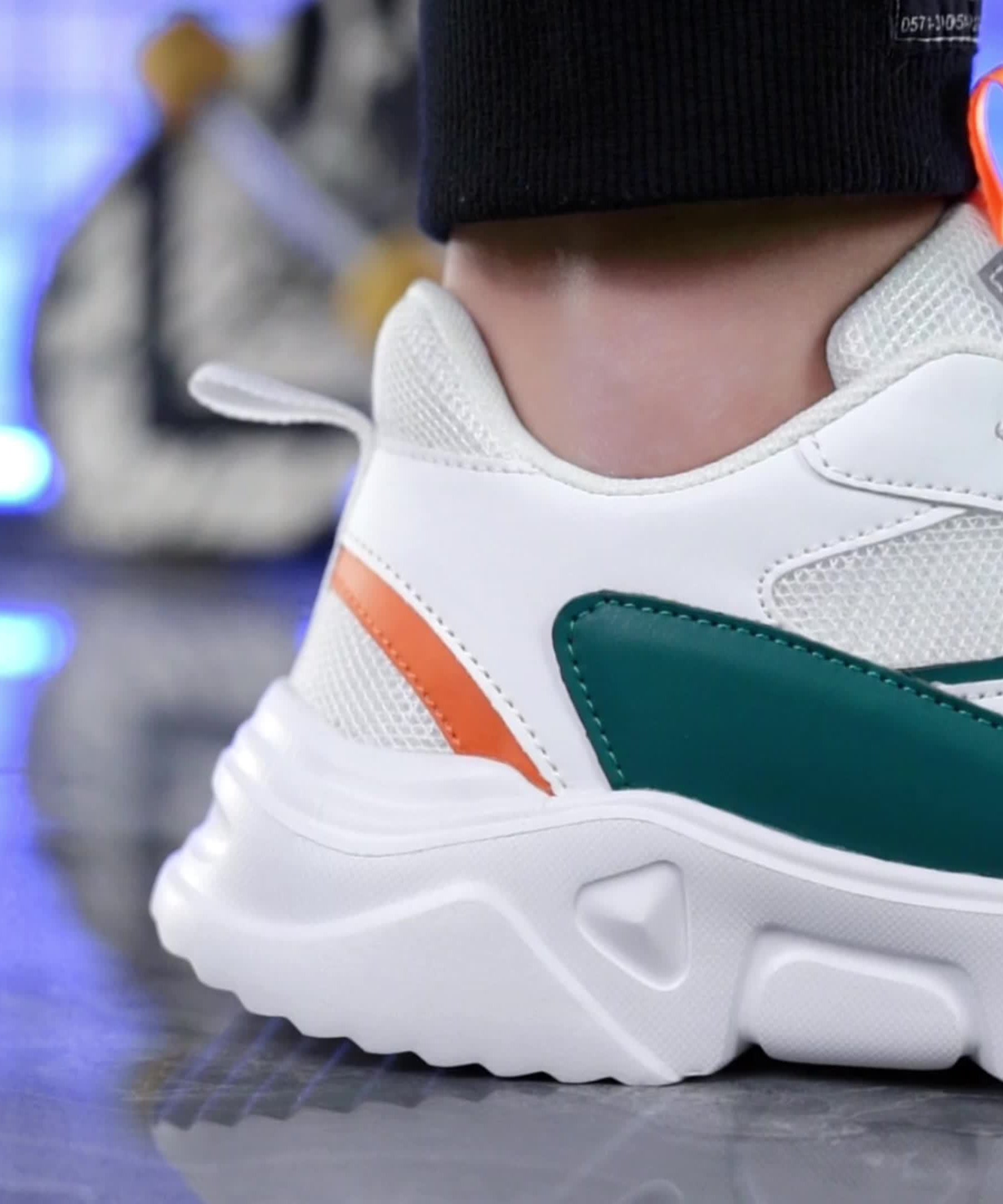 Men's Breathable Mesh Chunky Sneakers - White & Teal Casual Sneakers with EVA Sole, Lace-Up Design for All Seasons