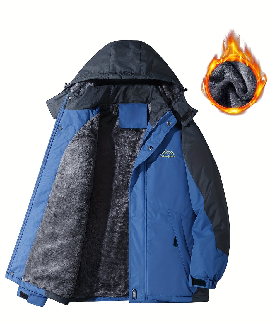 [Thick Hooded Jacket] Windproof Thick Color Block Hooded Jacket | Men's Casual Single-Layer Fleece Jacket for Fall Winter