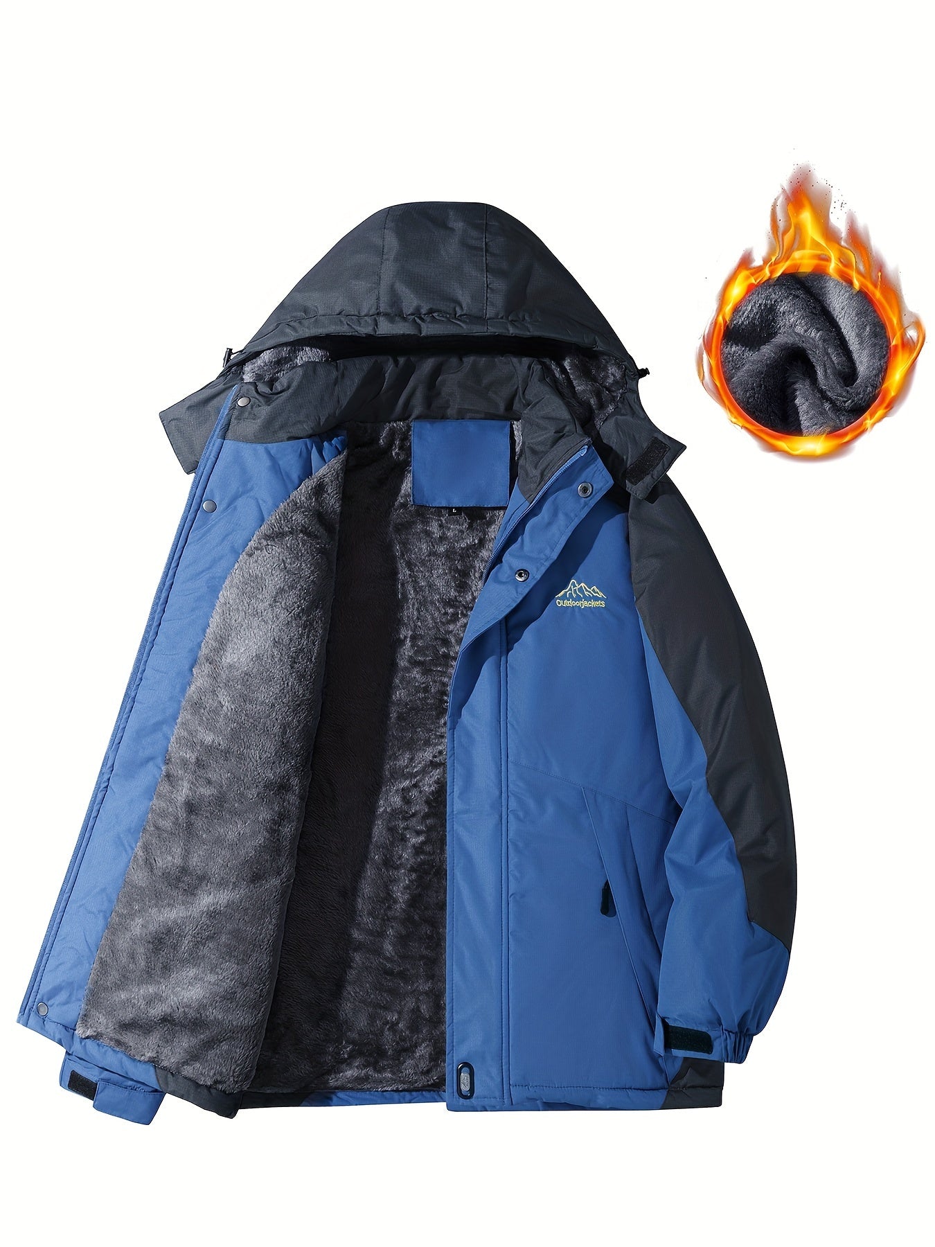 [Thick Hooded Jacket] Windproof Thick Color Block Hooded Jacket | Men's Casual Single-Layer Fleece Jacket for Fall Winter