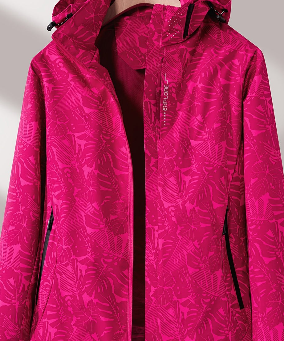 Women'S Windproof Jacket with Full-Zip Front - Lightweight Outdoor Coat, Stand Collar, Non-Stretch Fabric for Hiking, Camping, Travel - Bright Pink Windproof Shell (Spring/Fall/Summer) - Easy-Care Design, Hiking Gear, Camping