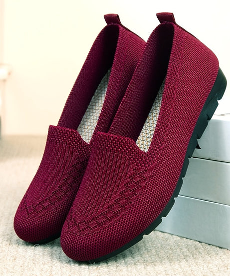 Women's Knitted Solid Color Loafers, Lightweight Non-slip Flat Slip On Shoes, Casual Walking Shoes