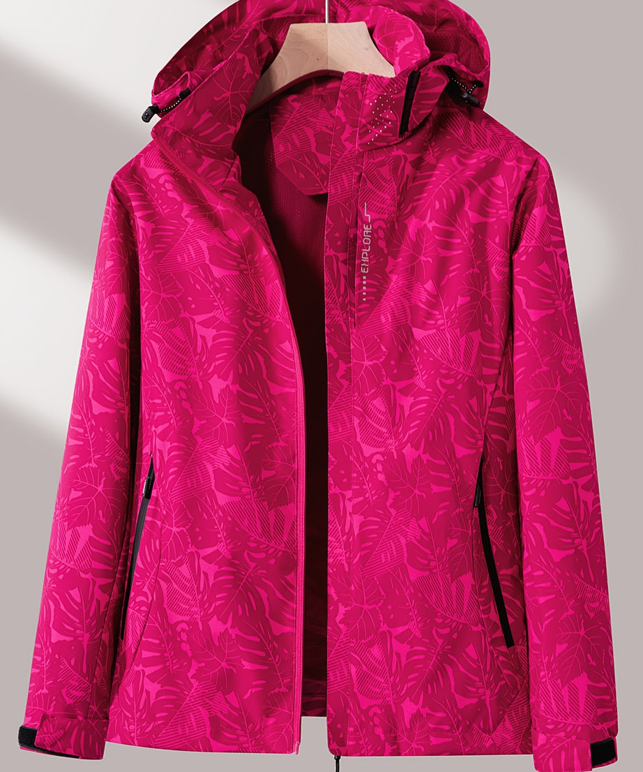 Women'S Windproof Jacket with Full-Zip Front - Lightweight Outdoor Coat, Stand Collar, Non-Stretch Fabric for Hiking, Camping, Travel - Bright Pink Windproof Shell (Spring/Fall/Summer) - Easy-Care Design, Hiking Gear, Camping