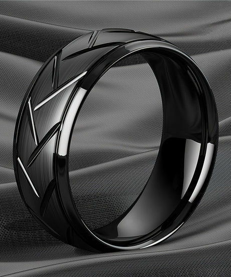 1pc 8MM Luxury High Quality Black Titanium Steel Ring Fashion Simple Men's Black Stainless Steel Wire Groove Tire Ring Artificial Jewelry Lover Gift