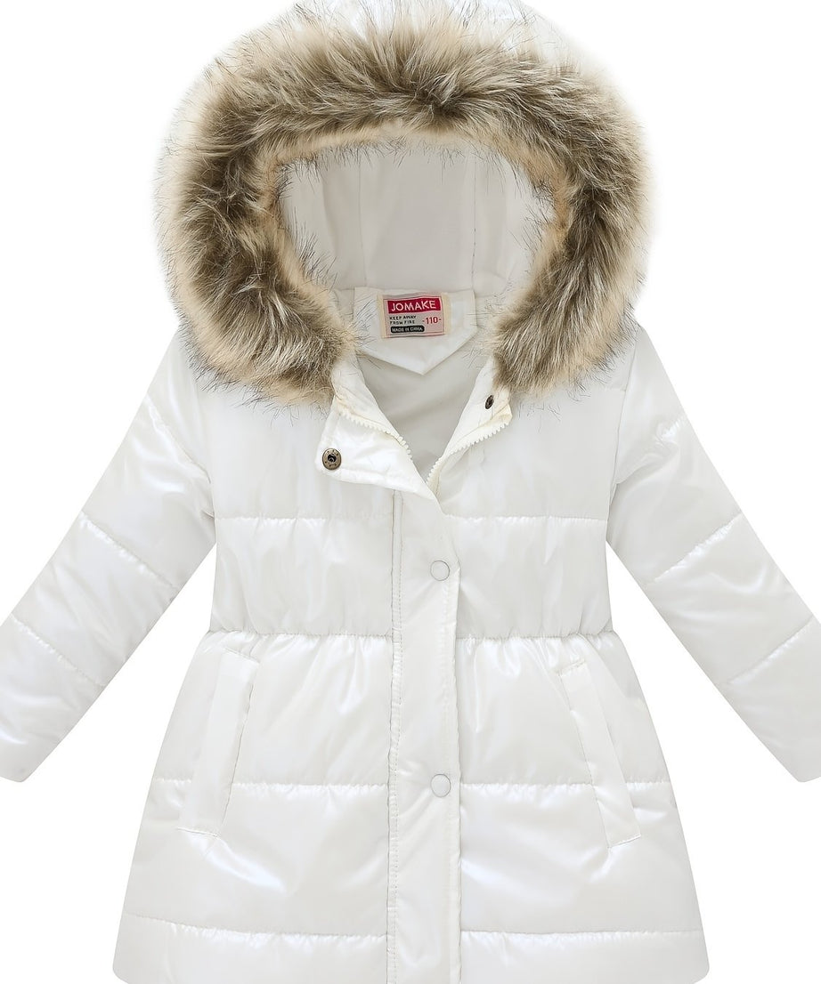 Children's Winter New Style Thickened Glossy Hooded Jacket for Boys and Girls, Mid-Length