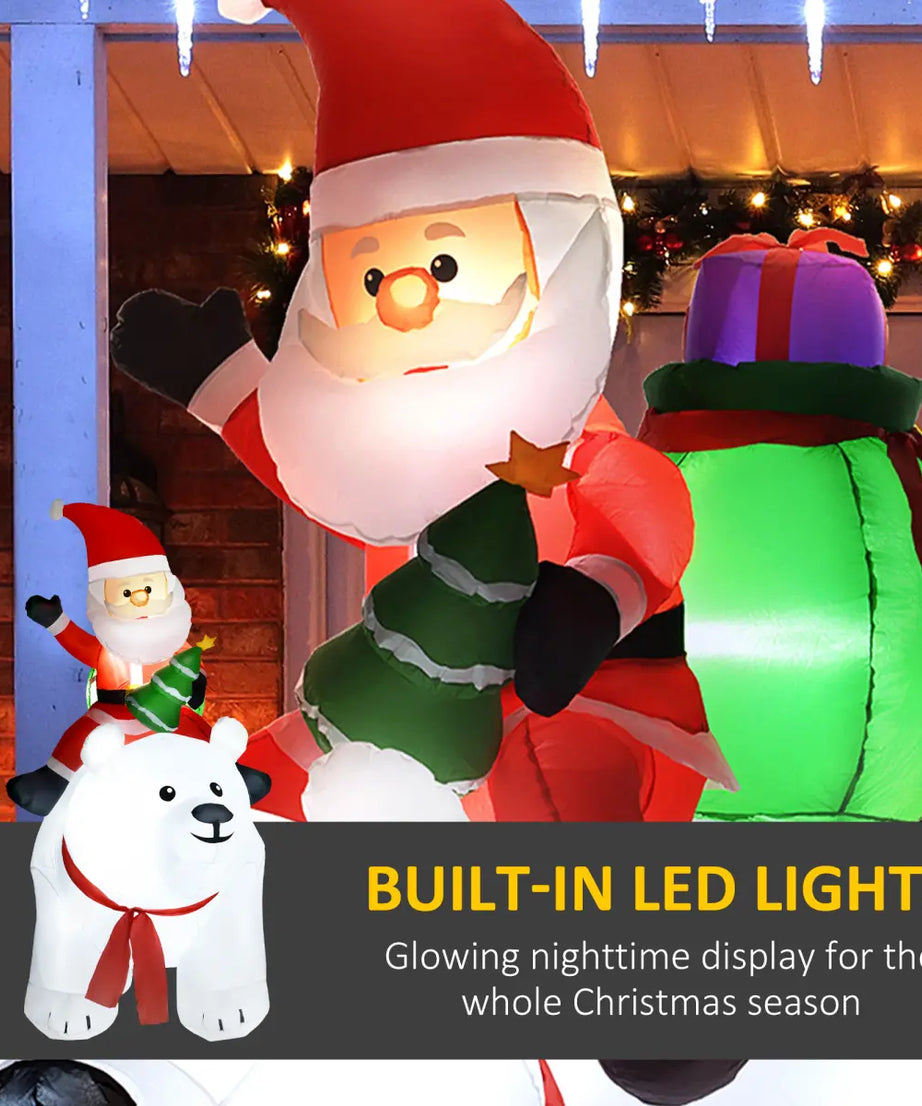 Outsunny 6.6FT Christmas Inflatable Santa Claus w/ Polar Bear for Graden