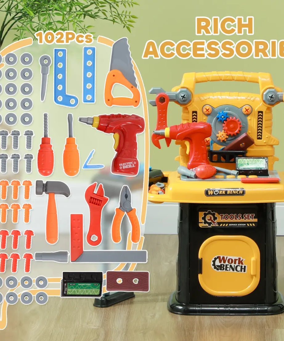 AIYAPLAY 102Pcs Play Tools Toy with Electric Drill, Storage, Yellow