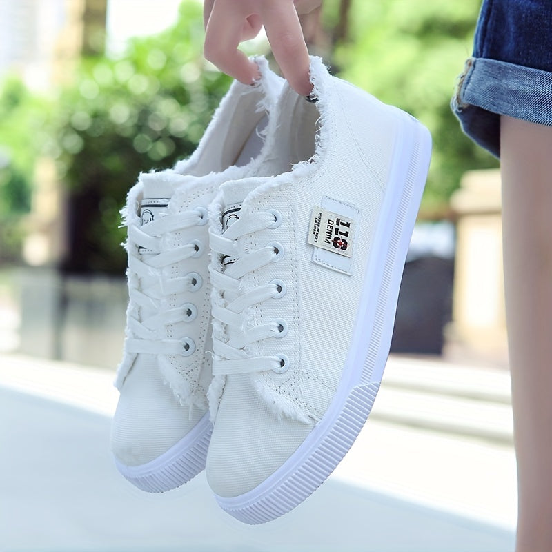 [Casual Canvas Shoes] White Women's Casual Round Toe Solid Color Canvas Shoes | Flat Bottom, PVC Sole, Fabric Upper And Insole, Hand Wash, No Dry Clean, Spring, Autumn, All Season 2022