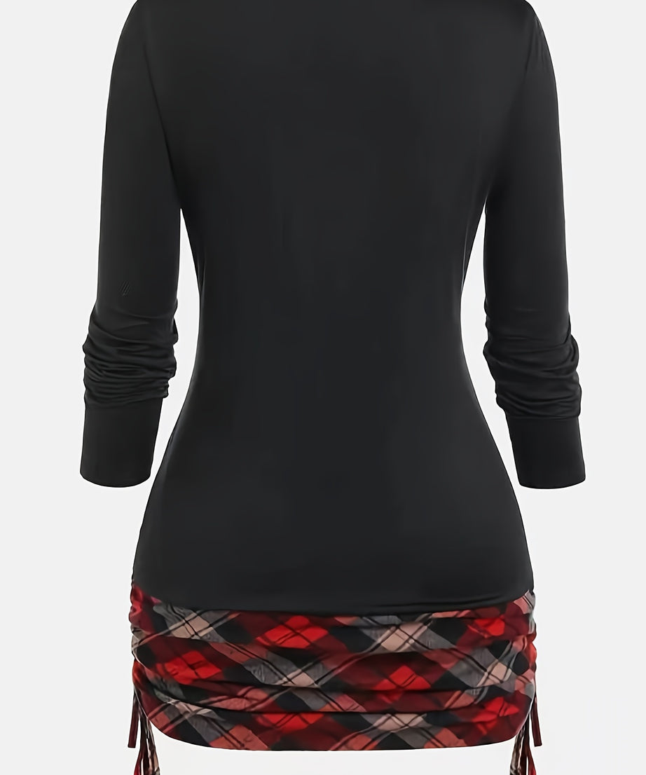 2022 New Women's Printed Faux Two-Piece Long Sleeve T-Shirt for Autumn/Winter Cross-Border Selling