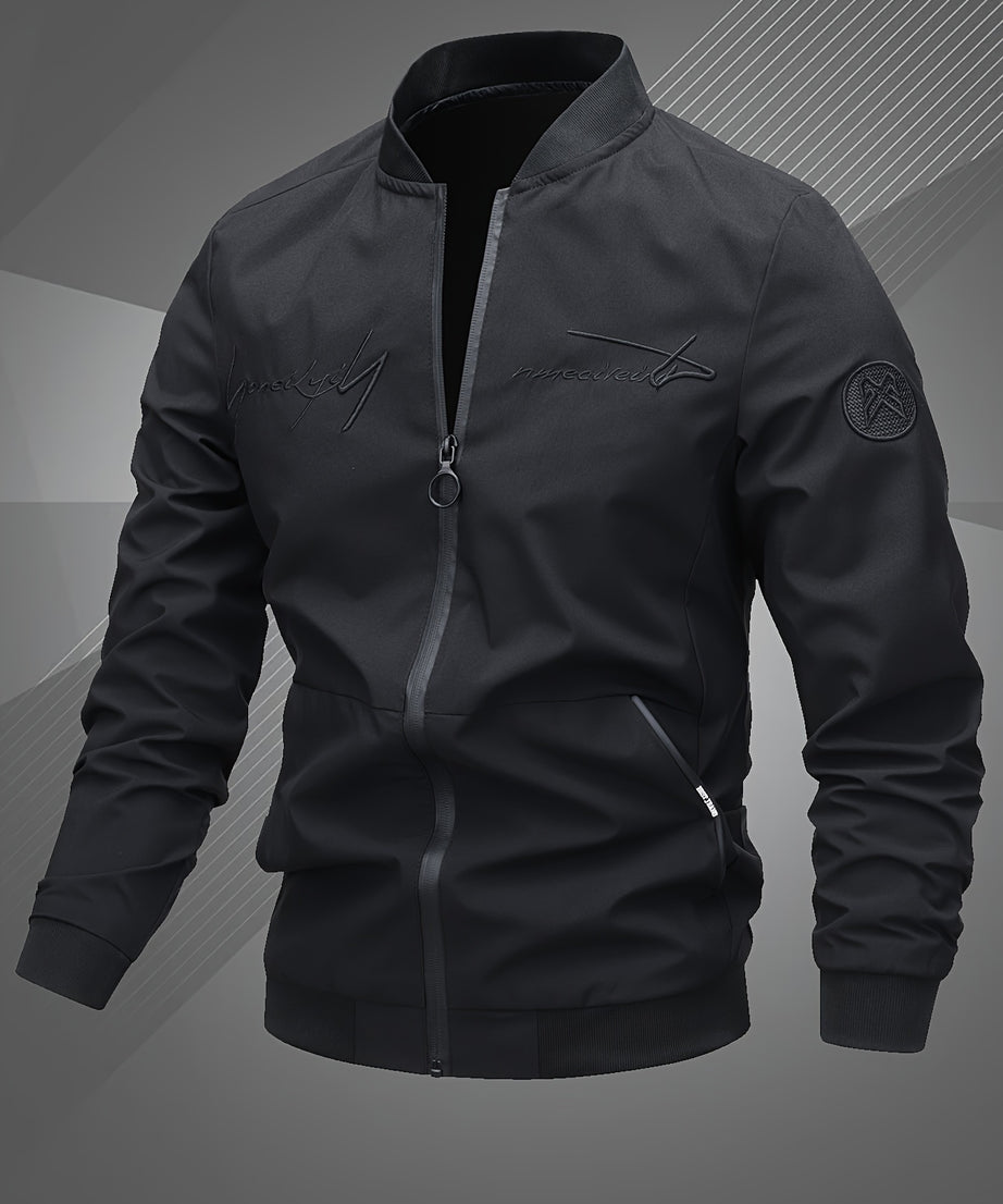 Men'S Letter Embroidered Casual Bomber Jacket, Mens Winter Jackets And Coats, Fridays Items, Mens Gifts Ideas, Gifts for Men, Thermal Wear for Men, Christmas Gifts, Suitable for Everyday Life, Home, Outdoor, Work, And Leisure