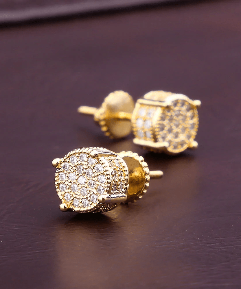 Set of 2 S925 Silvery Hip-Hop Men'S Earrings Featuring Synthetic Zirconia with Micro-Setting And Color Plating in a Round Design.