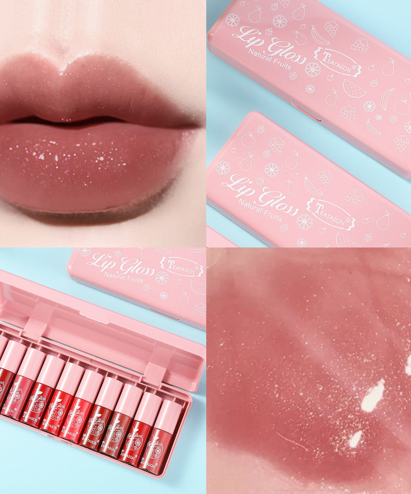 10 pcs Shimmer Mini Lip Gloss Kit - Moisturizing Liquid Lipsticks with Mirror and Waterproof Finish - Perfect Birthday Gift for Women Valentine's Day Gifts