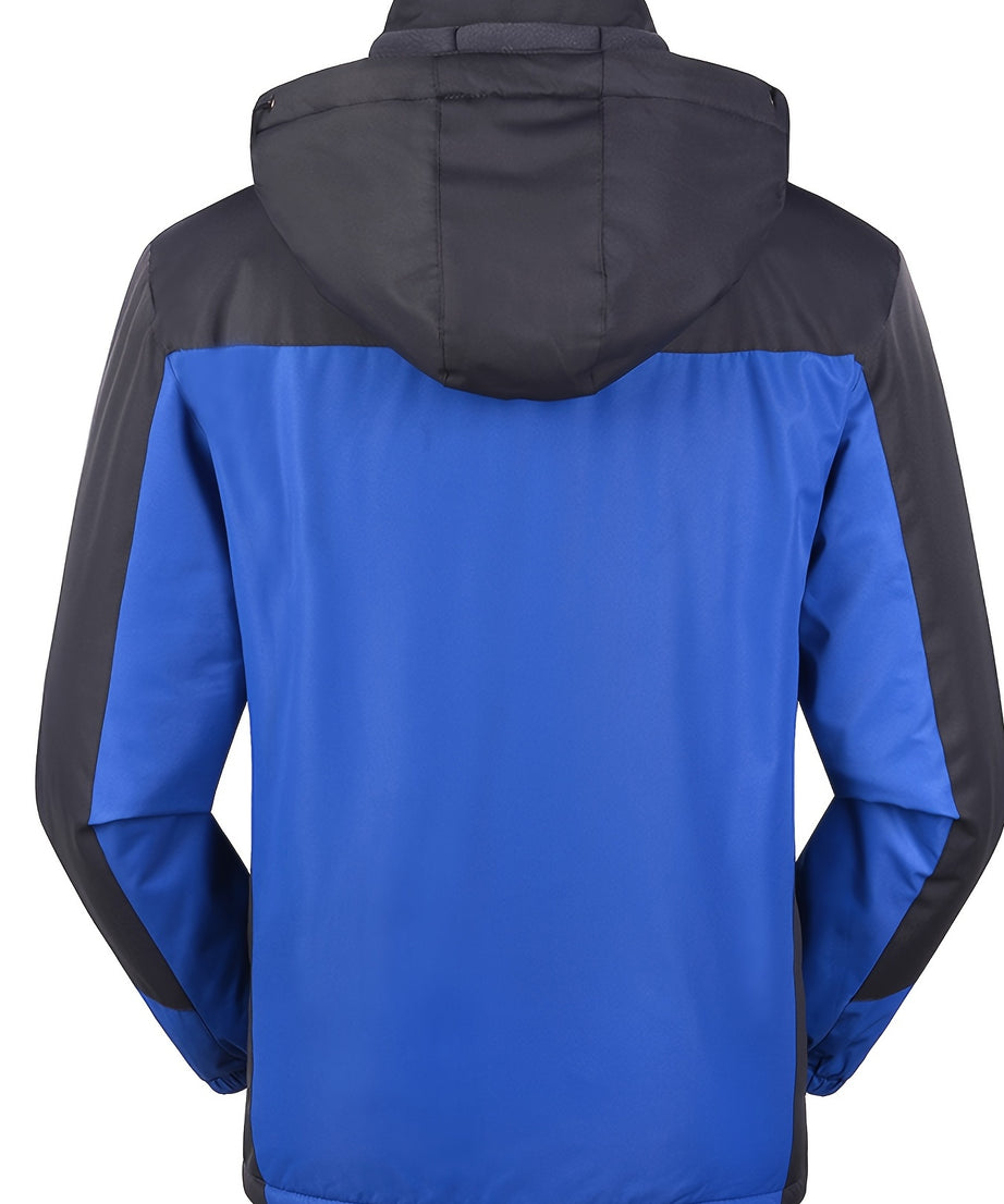 [Thick Hooded Jacket] Windproof Thick Color Block Hooded Jacket | Men's Casual Single-Layer Fleece Jacket for Fall Winter