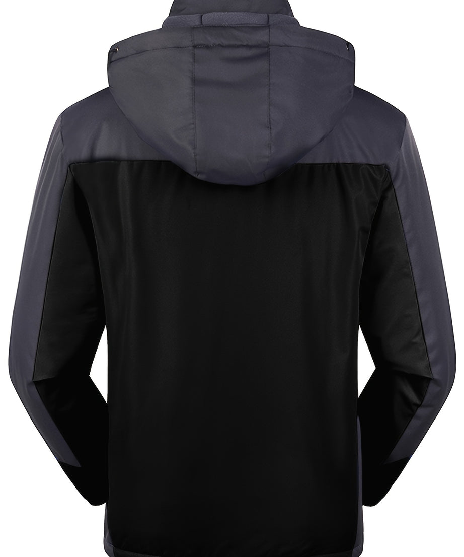 [Thick Hooded Jacket] Windproof Thick Color Block Hooded Jacket | Men's Casual Single-Layer Fleece Jacket for Fall Winter