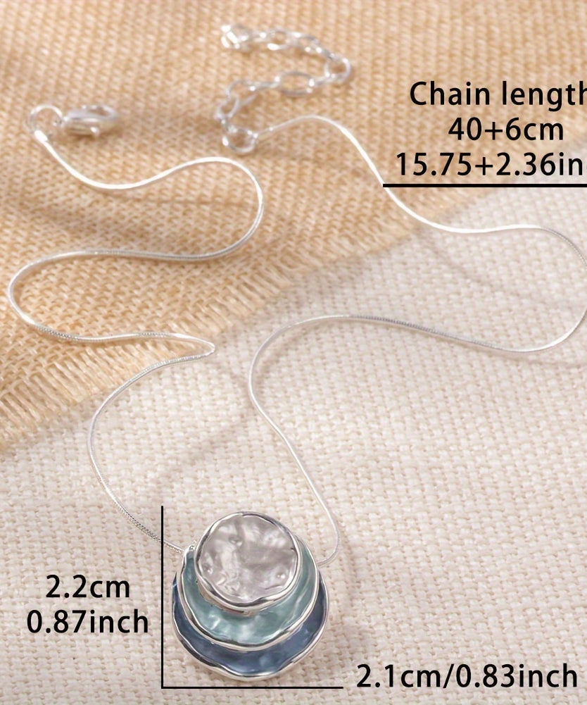 1pc Elegant Blue Enamel Pendant Necklace for Men - Zinc Alloy with Golden Accents, Twisted Rope Chain Design, Sophisticated Accessory for Formal or Casual Attire