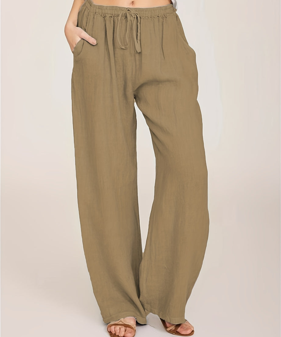 [Casual Pants] Casual Drawstring Wide Leg Pants | Solid Loose Palazzo Pants, Women's Clothing