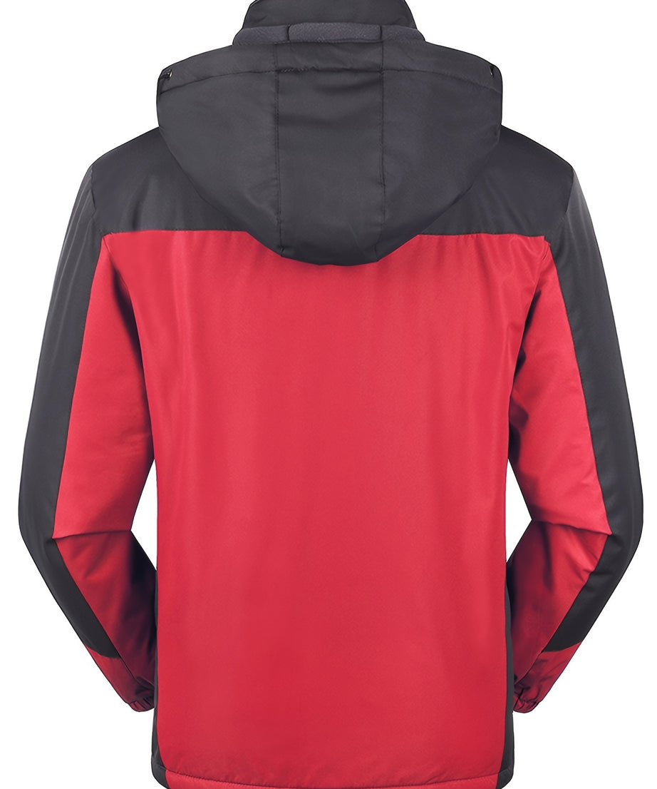 [Thick Hooded Jacket] Windproof Thick Color Block Hooded Jacket | Men's Casual Single-Layer Fleece Jacket for Fall Winter