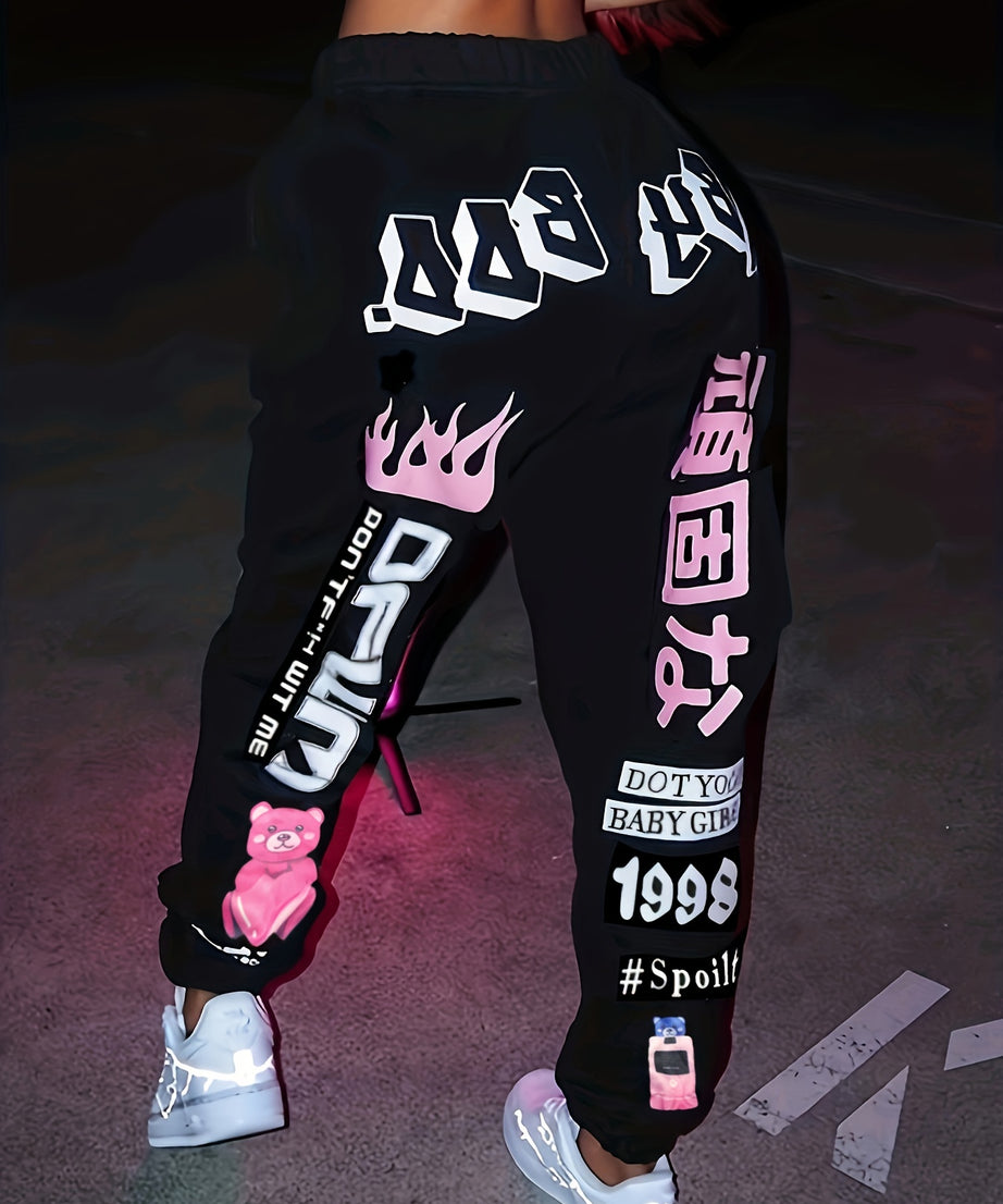 [Plus Size Sweater Pants] Plus Size Women's TB5553 Elastic Waist Sports Sweater Oversize Pants Bottom