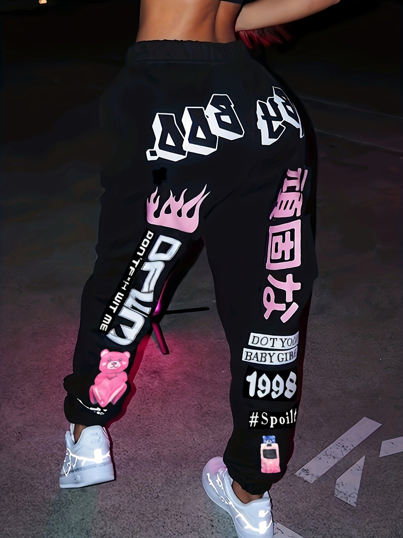 [Plus Size Sweater Pants] Plus Size Women's TB5553 Elastic Waist Sports Sweater Oversize Pants Bottom