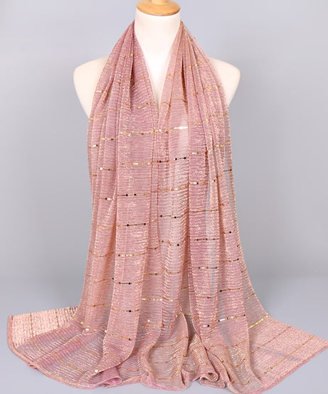 Women Solid Color Scarf Thin Breathable Shawl Lightweight Sparkling Metallic Wrap
