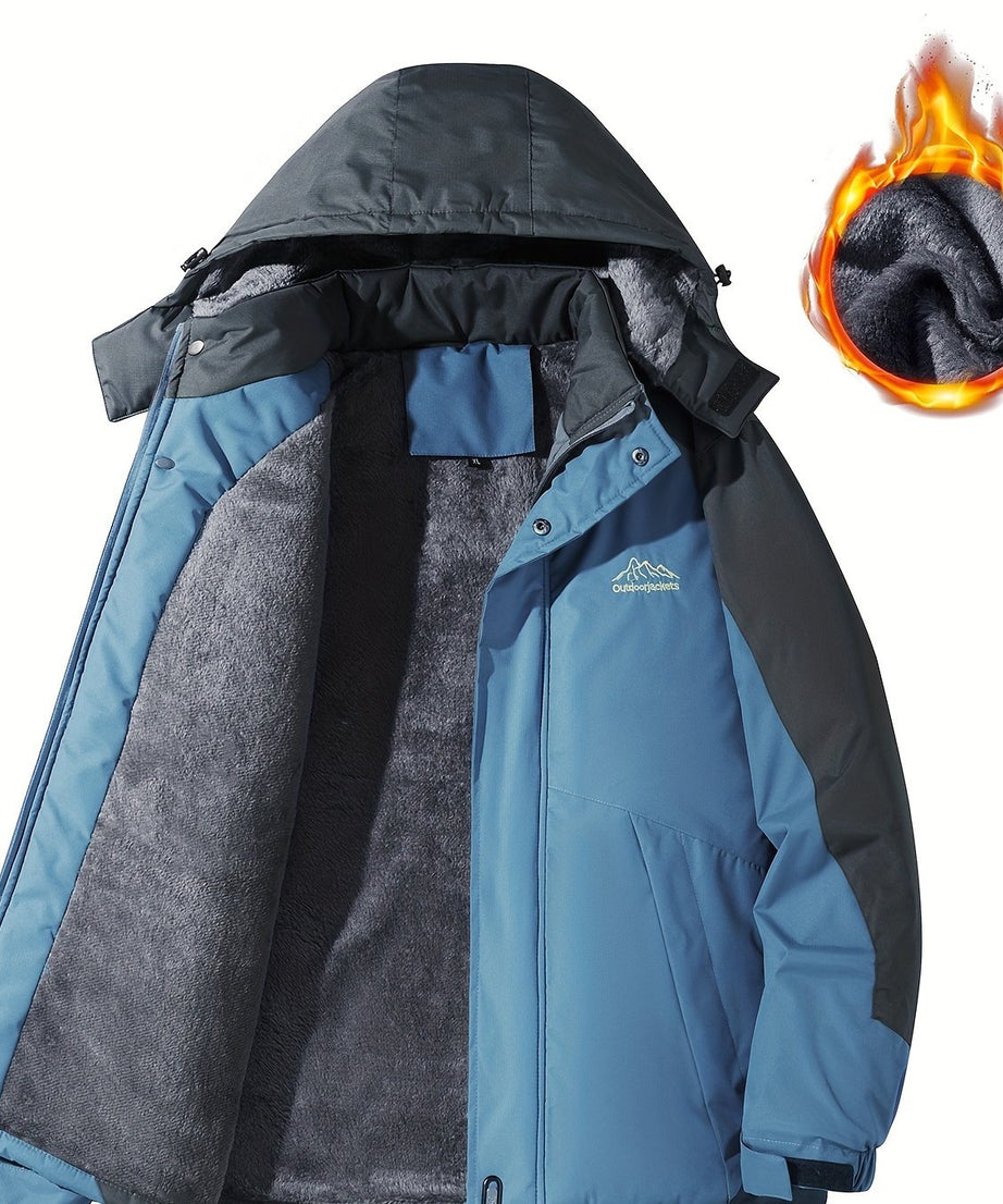 [Thick Hooded Jacket] Windproof Thick Color Block Hooded Jacket | Men's Casual Single-Layer Fleece Jacket for Fall Winter