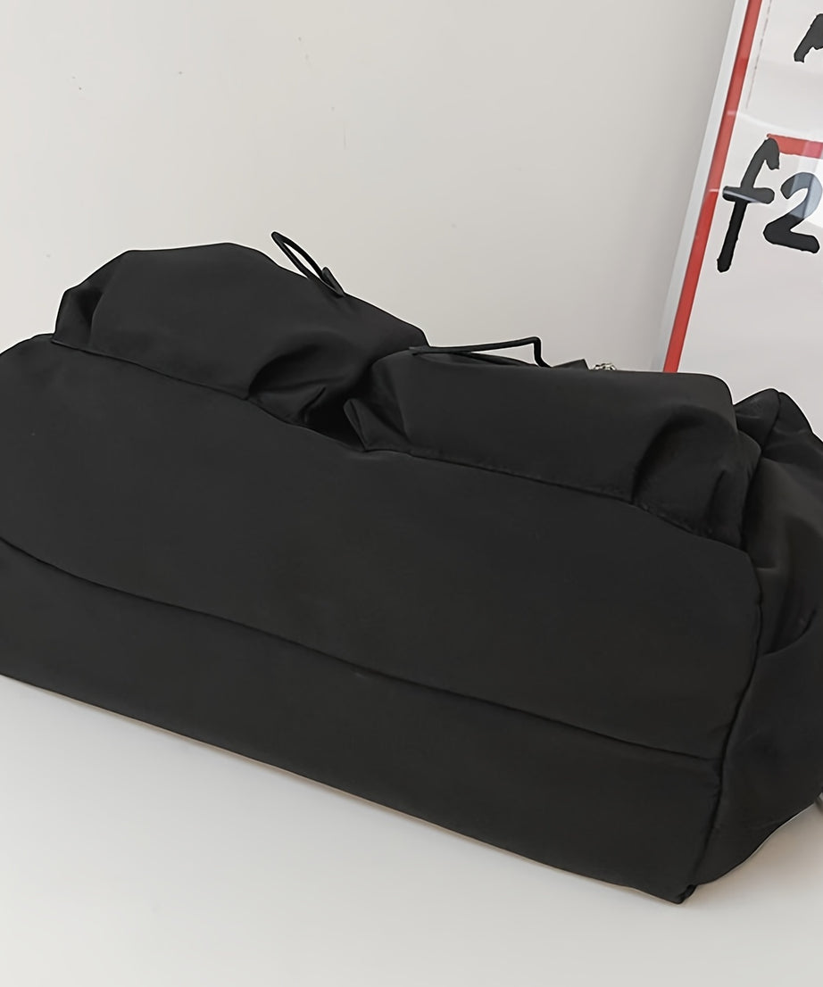 Drawstring Detail Crossbody Bag, Large Capacity Shoulder Bag, Fashion Zipper Bag With Bag Charm